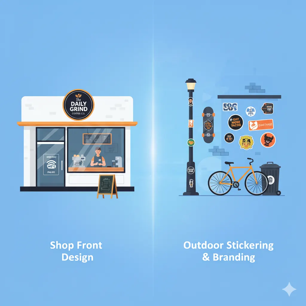 Shop Front and Outdoor Stickering Design in Vijayawada