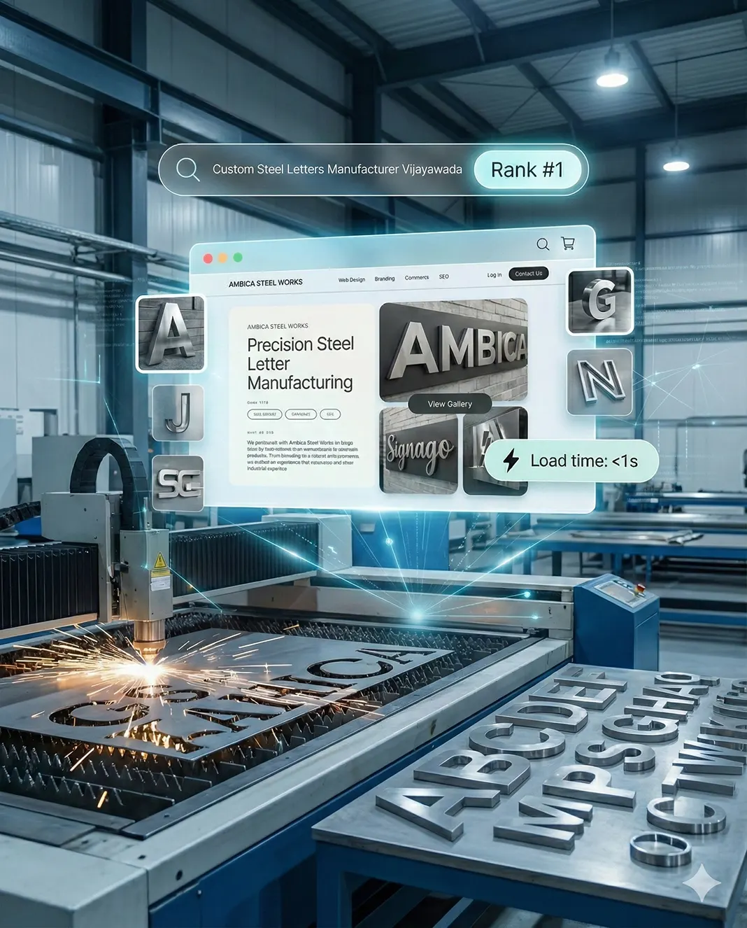 Ambica Steel Works custom signage and print branding in Vijayawada